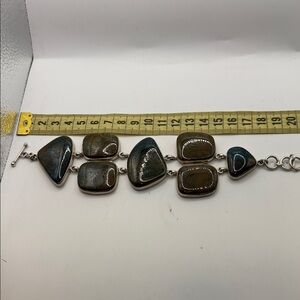 Sterling Silver Green-Blue Stone Link Bracelet